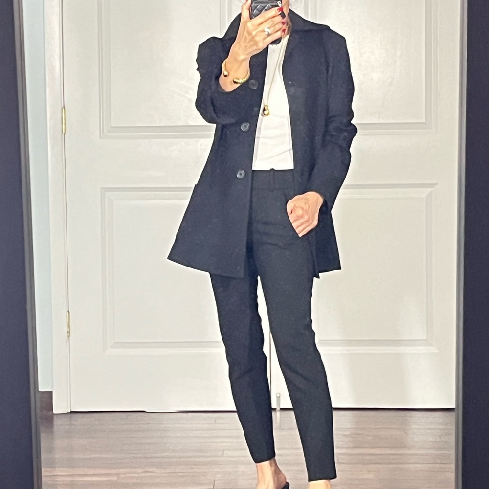 Barneys New York black longline jacket and pant suit